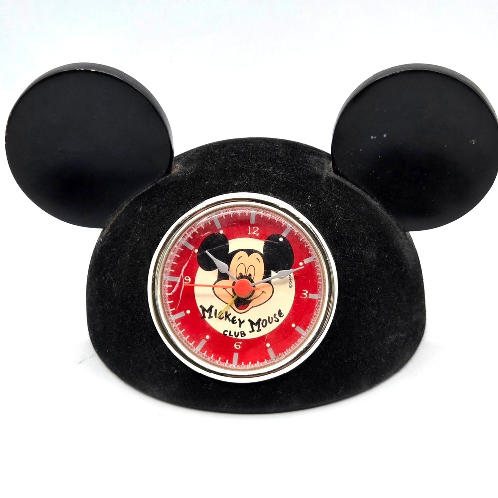 VINTAGE Disney Mickey Mouse Club Black Fuzzy Ears CLOCK